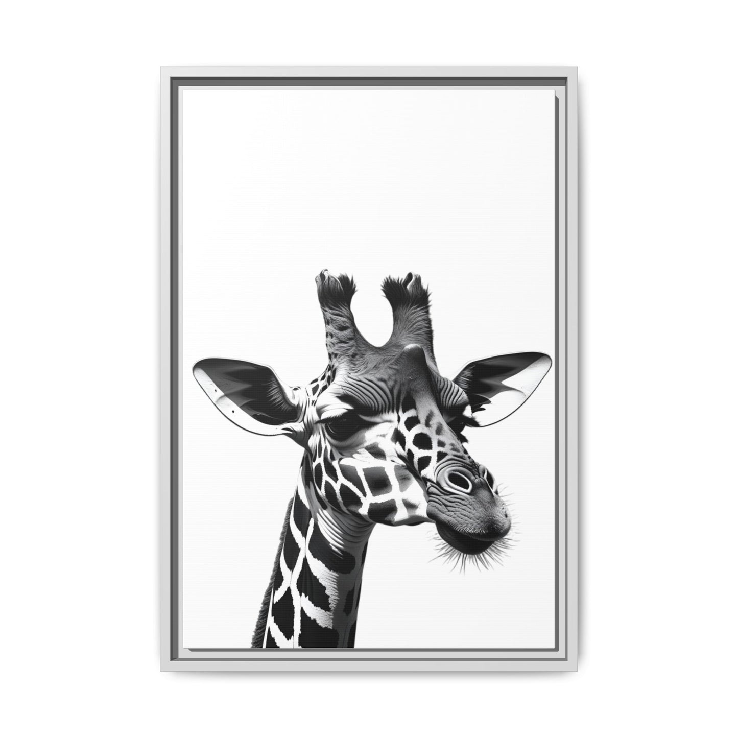 Black and White Giraffe Wall Art – Framed Safari Animal Canvas Print