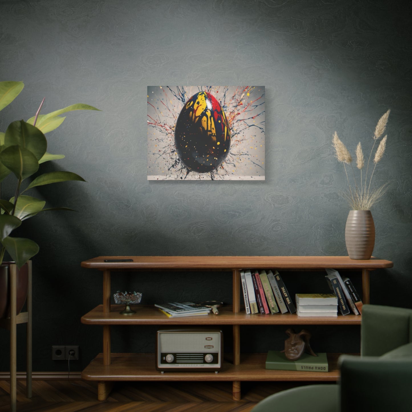 Vibrantly Painted Egg on Canvas | Abstract Paint Splatter Art I Easter Egg Art