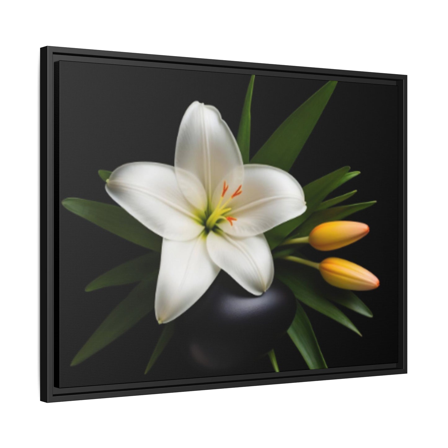 White Lily Wall Art Canvas Print Framed | Elegant Floral Wall Decor for Bedroom, Living Room, Bathroom