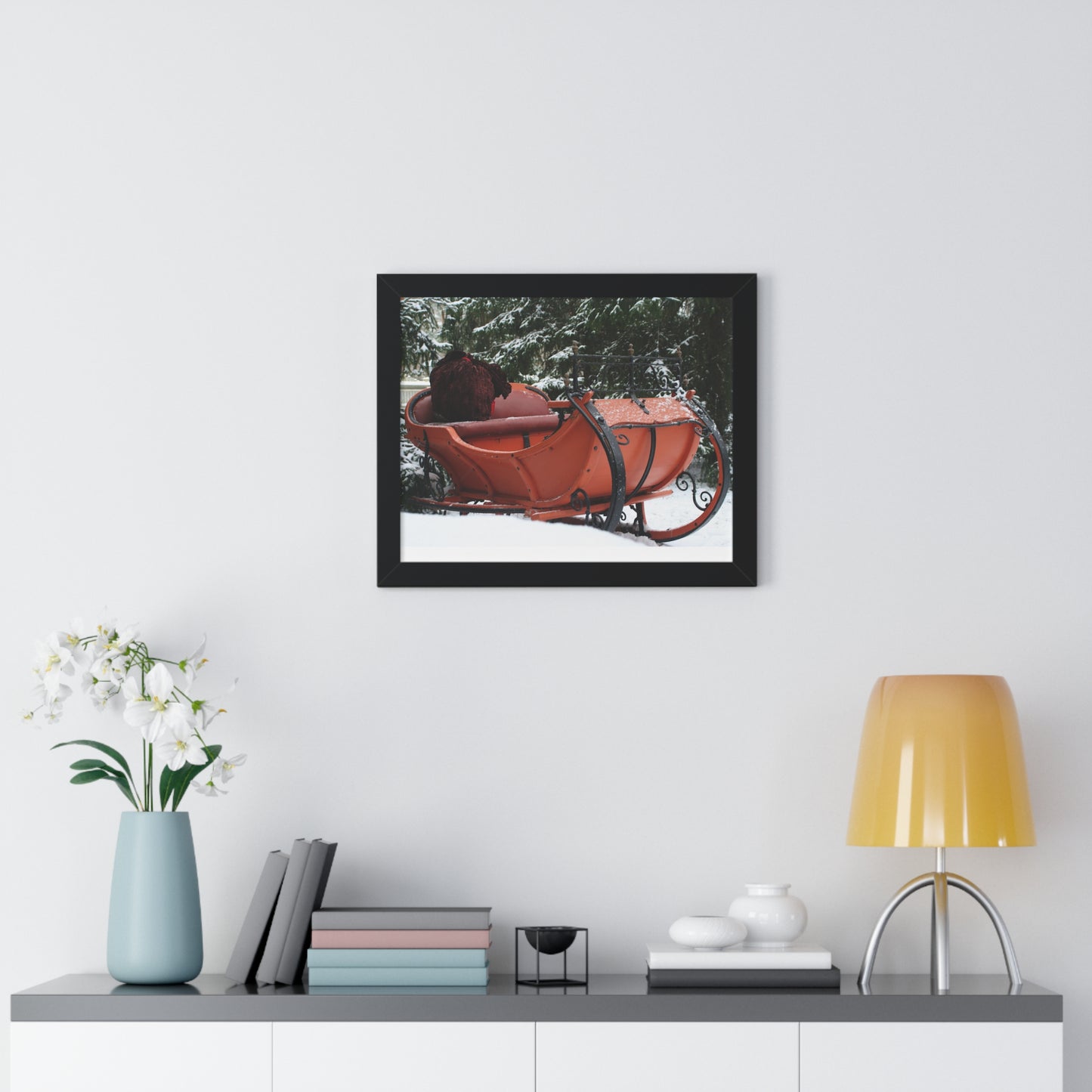 Santa Sleigh Christmas Wall Poster Art Santa's Sleigh Snowy Scene Mantle Art
