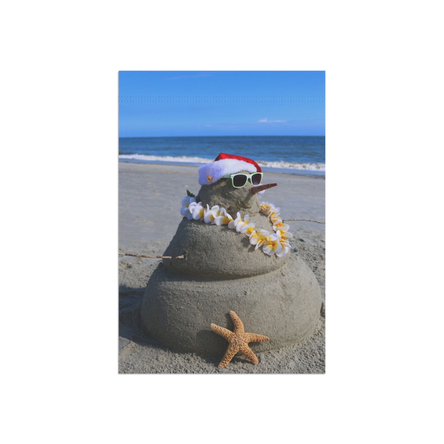 Sand Castle Snowman Garden Flag, Coastal Holiday Decorations, Seaside Holiday Decor