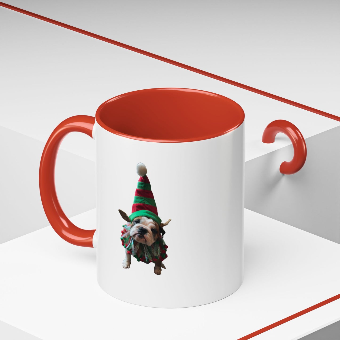 Funny Christmas Bulldog Mug – Cute Dog Elf Holiday Coffee Cup – Bulldog Lover Gift – Christmas Dog Mug – Festive Puppy Mug