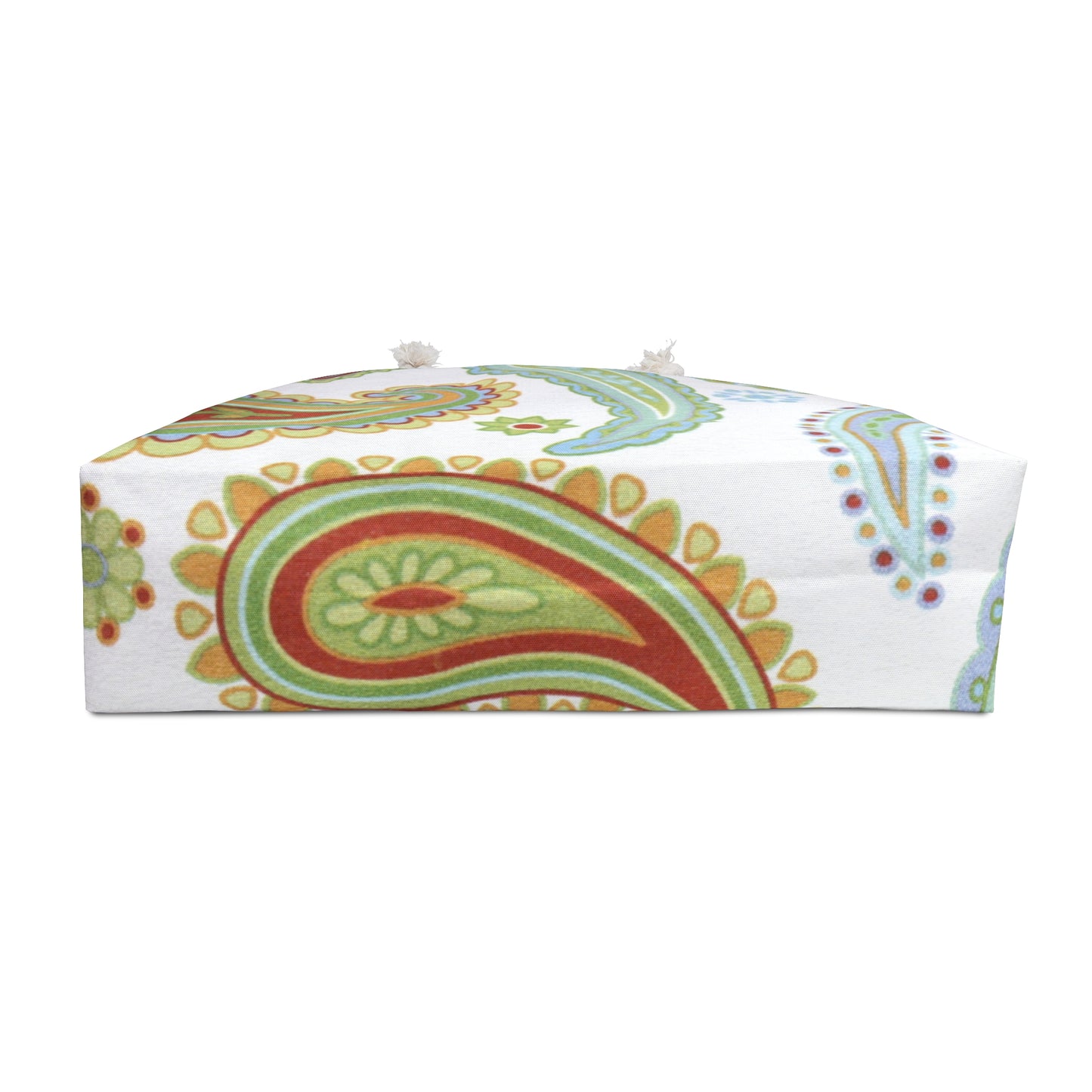 Rectangular box with colorful paisley pattern on a white background