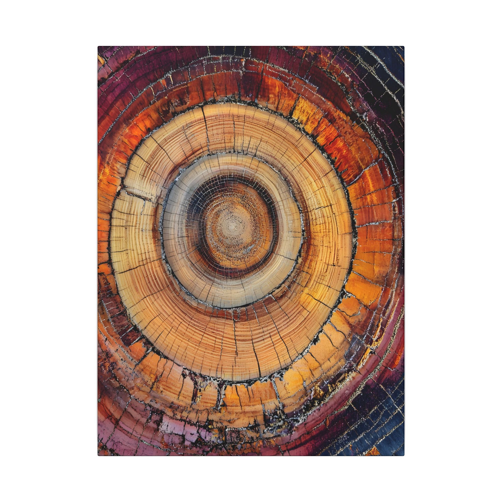 Close-up of a tree stump with concentric rings on a white background