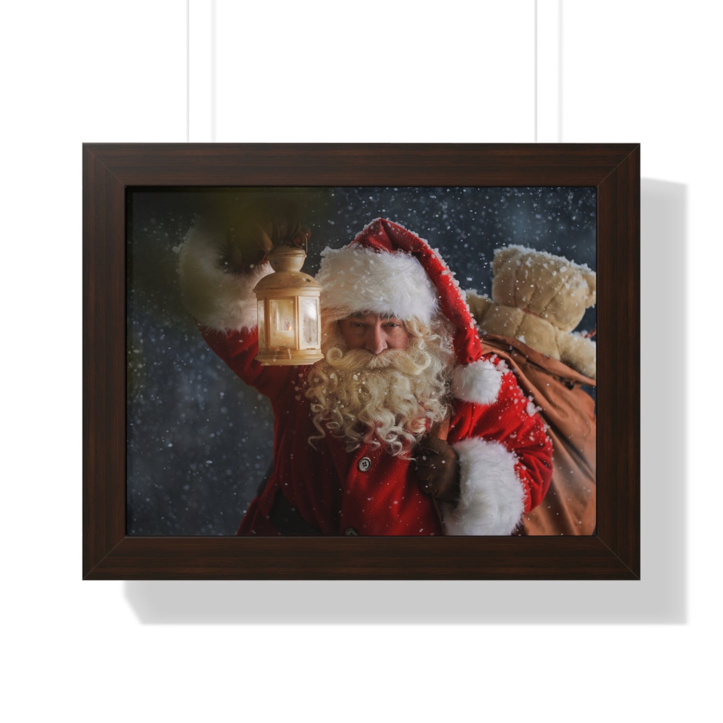 Christmas Wall Art Vintage Santa Claus with Lantern and Toy Bag | Vintage Mantle Art