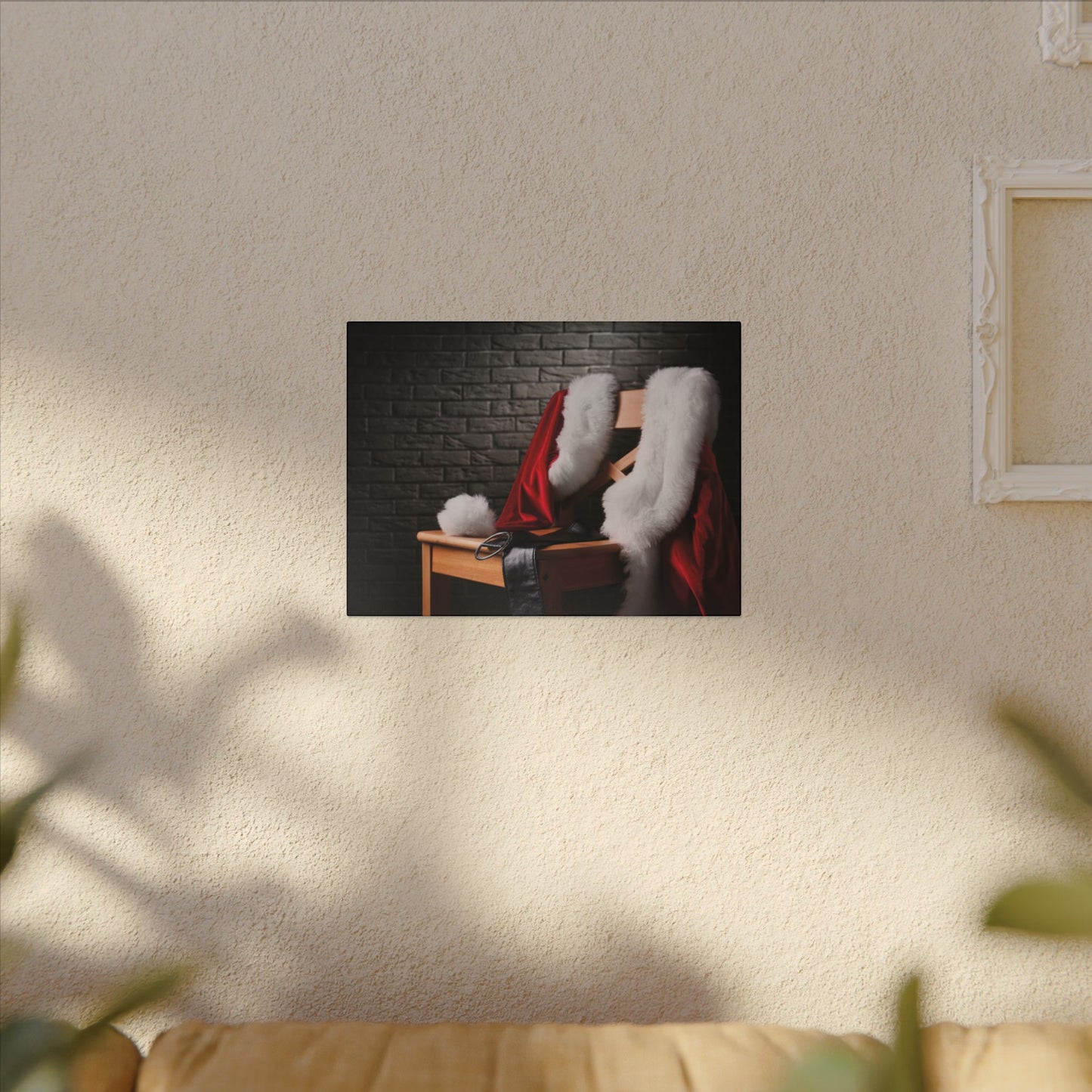 Canvas Wall Art, Santa Claus Belt Jacket Hat Festive Holiday Decor, Christmas Print