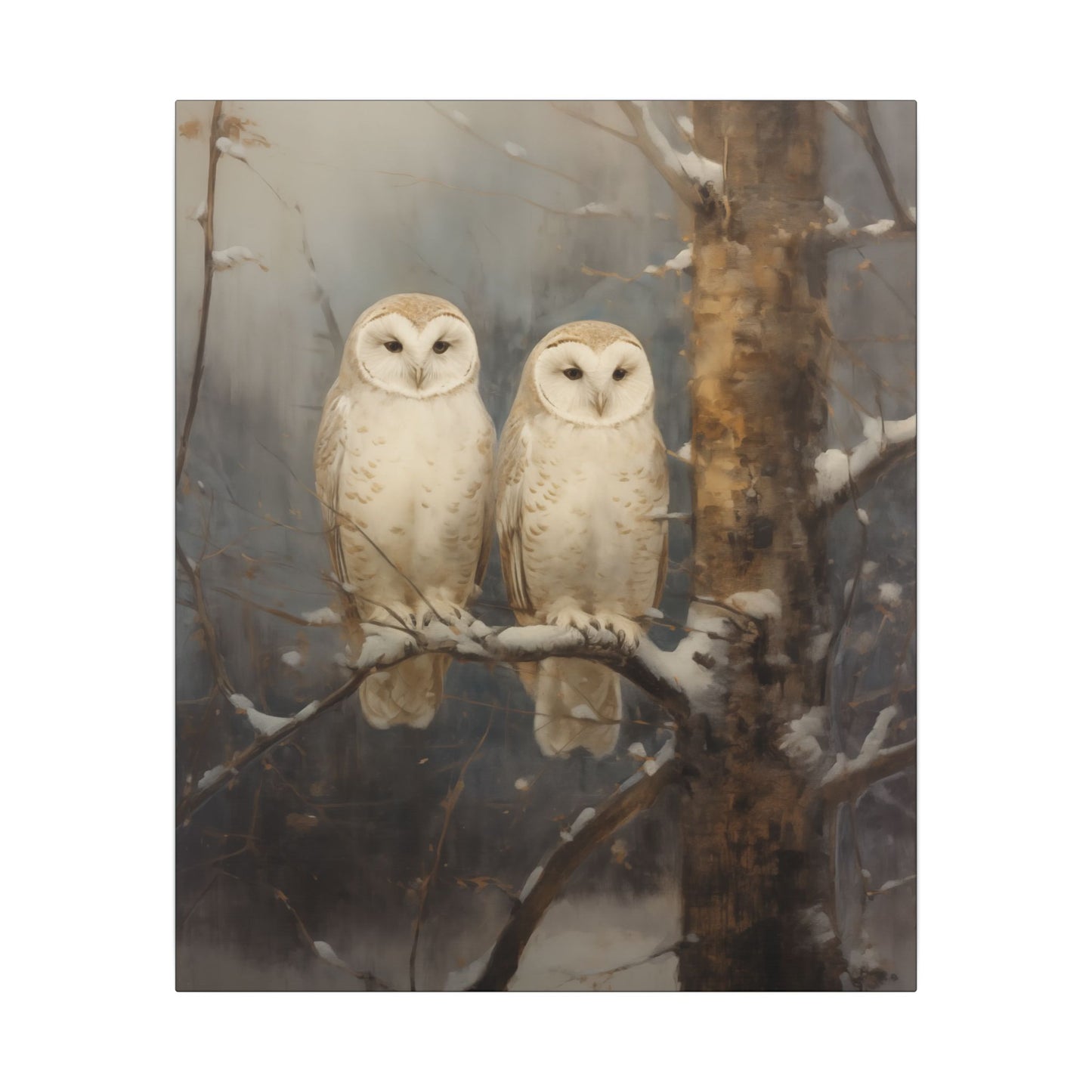 Snowy Owls Winter Canvas Wall Art | Vintage Wildlife Nature Decor