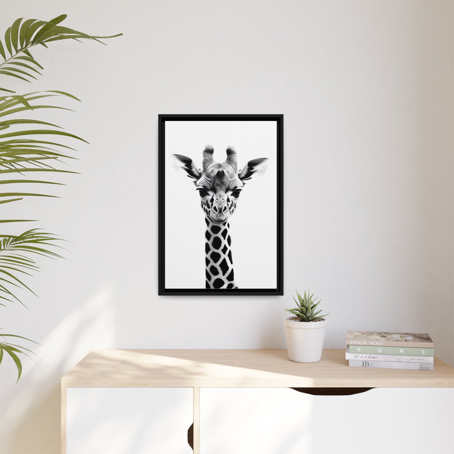 Baby Giraffe Wall Art Black & White Wildlife Photography Print, Cute Giraffe Lover Gift
