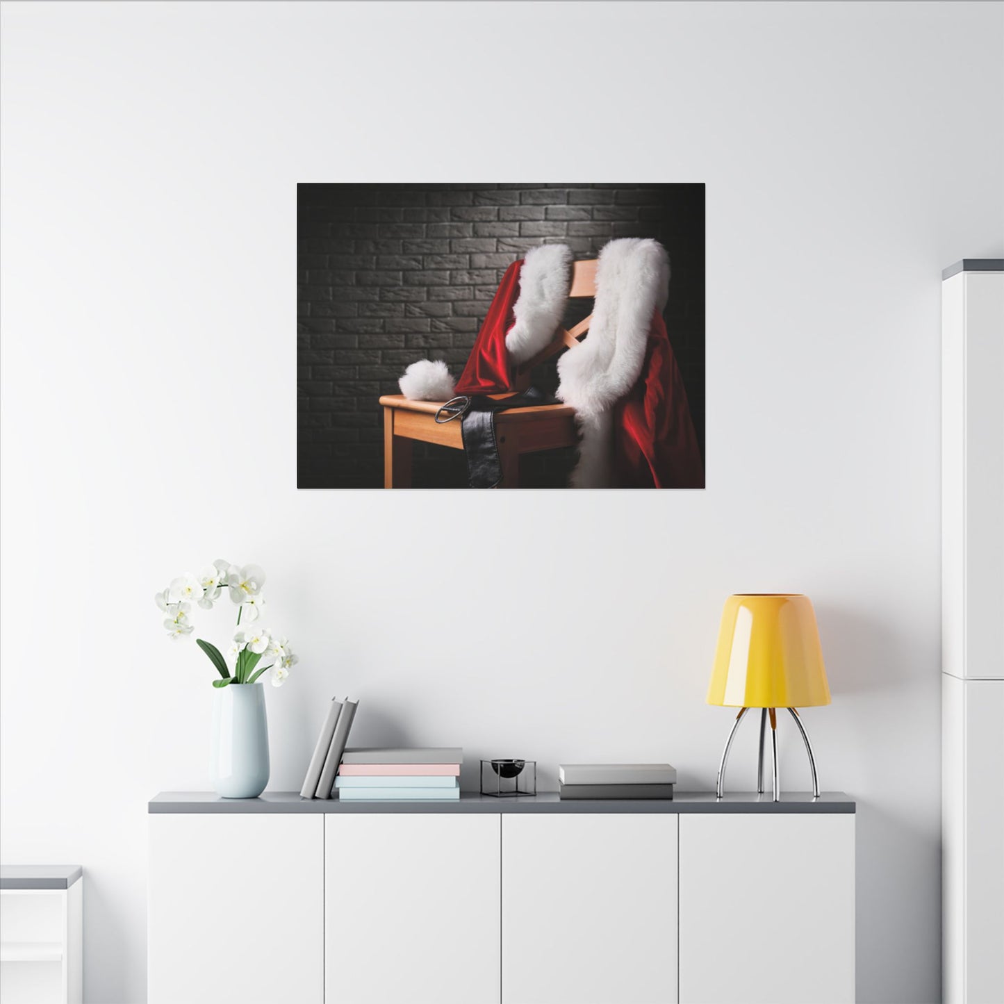 Canvas Wall Art, Santa Claus Belt Jacket Hat Festive Holiday Decor, Christmas Print