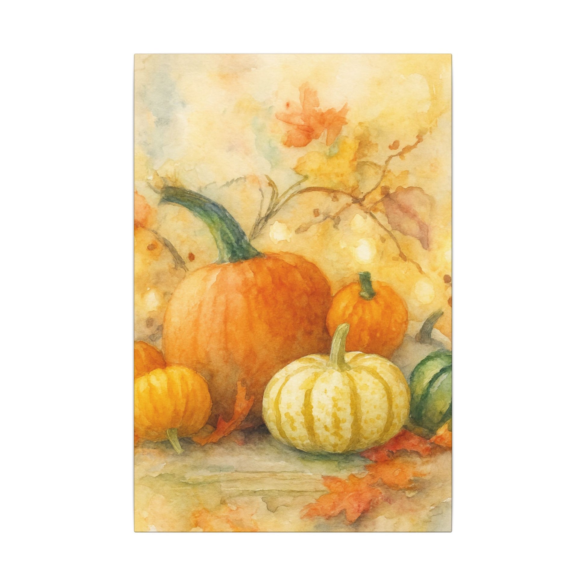 Decorative image of pumpkins and gourds with autumn leaves on a white background