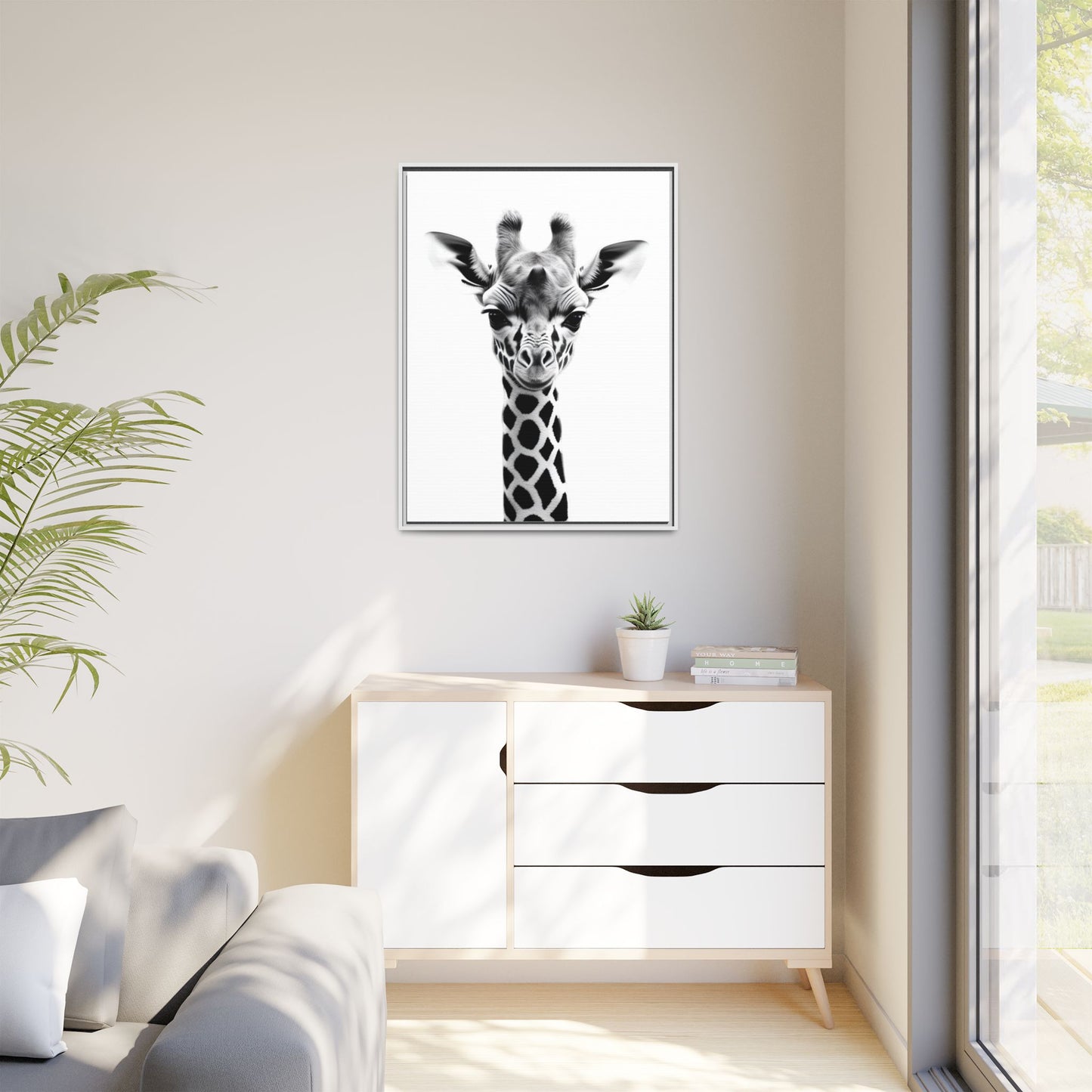 Baby Giraffe Wall Art Black & White Wildlife Photography Print, Cute Giraffe Lover Gift