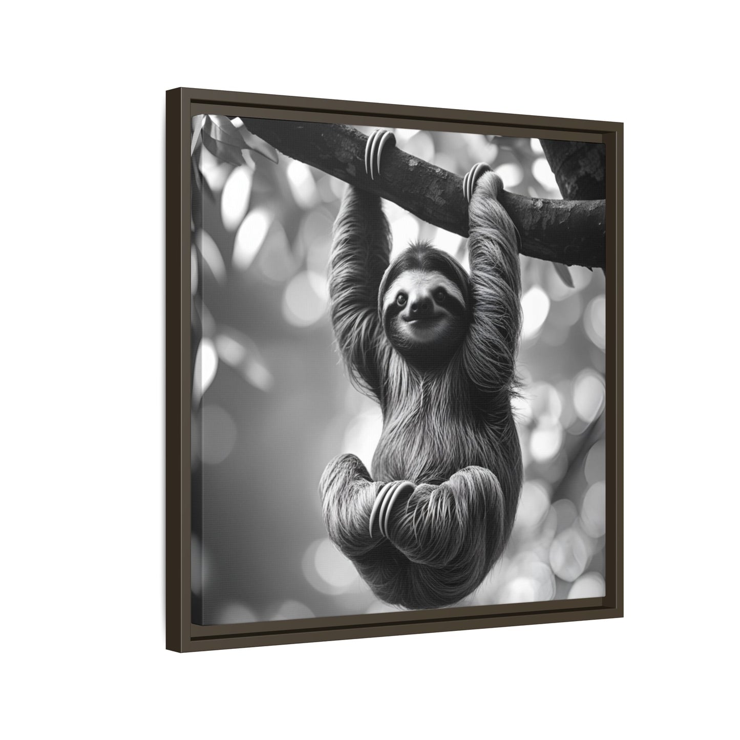 Black and White Sloth Framed Canvas Wall Art, Minimalist Animal Print, Modern Jungle Wildlife Home Decor, Sloth Lover Gift, Monochrome Image