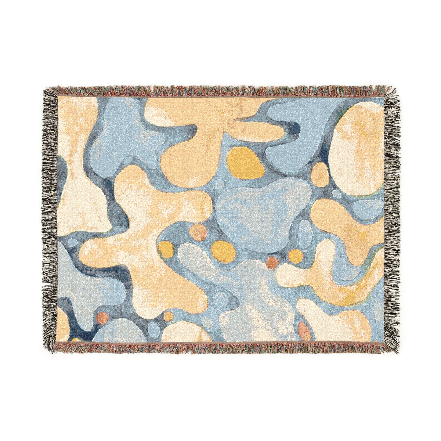 Abstract Blue & Yellow Woven Throw Blanket | Mid-Century Modern Decor