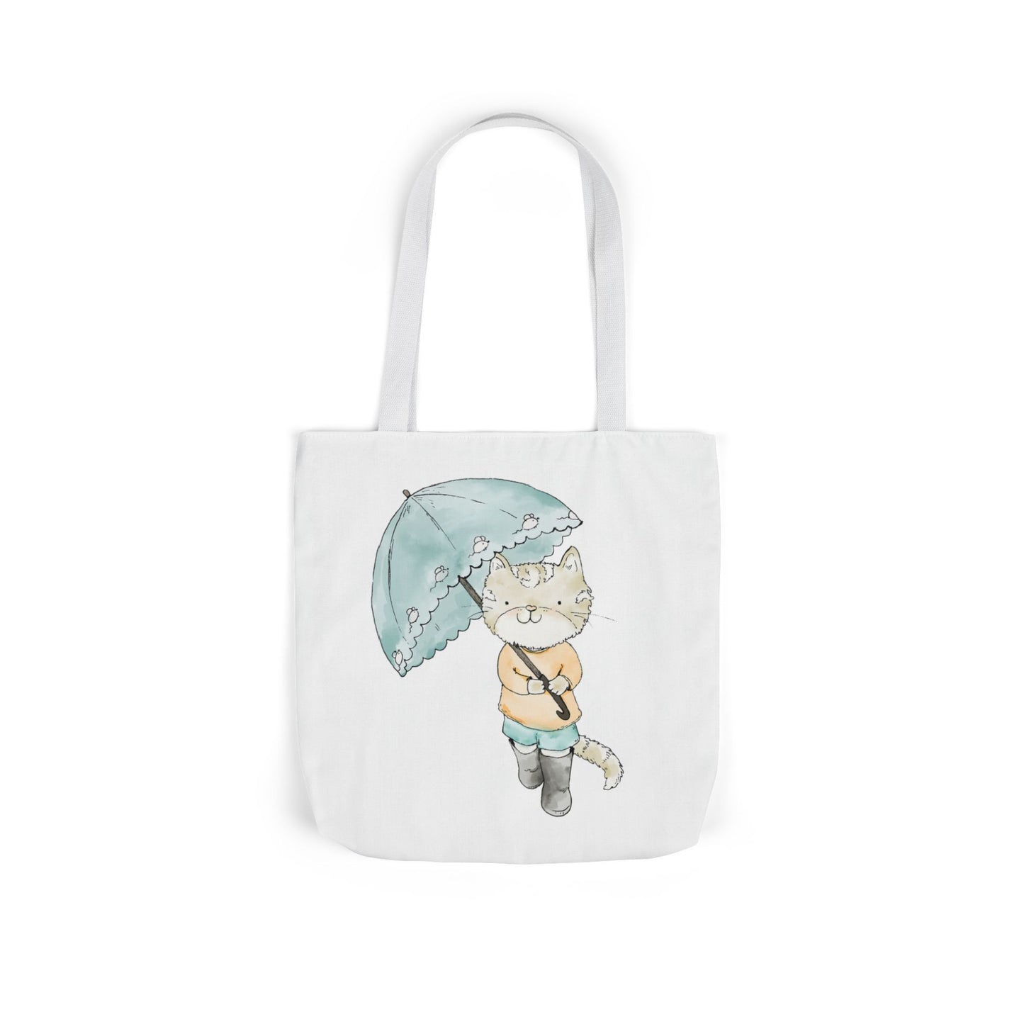 Cat Lover Tote Bag Cute Kitty with Umbrella Rain Boots Cat Lover Eco Tote Bag