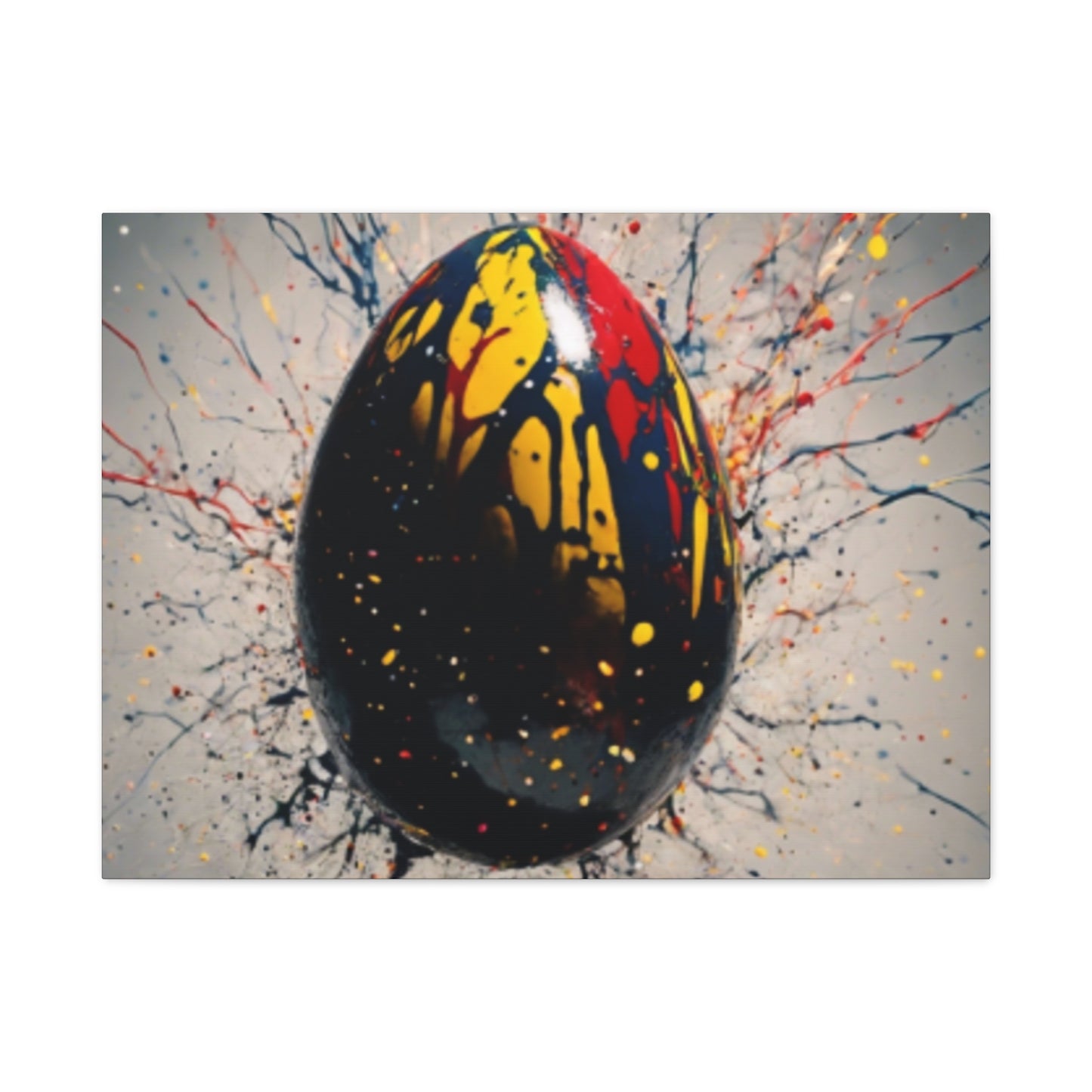 Vibrantly Painted Egg on Canvas | Abstract Paint Splatter Art I Easter Egg Art