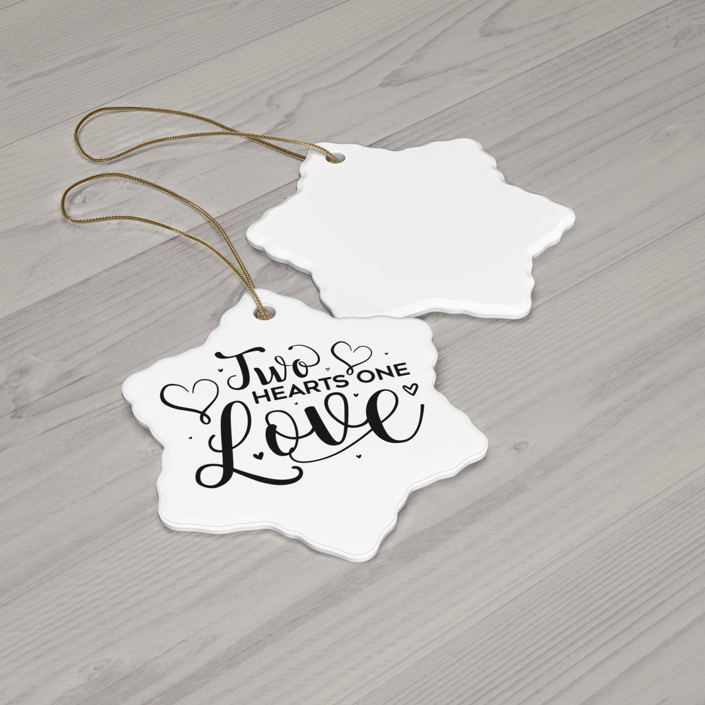 Two Hearts One Love Ceramic Ornament — Heart-Shaped Couples Keepsake