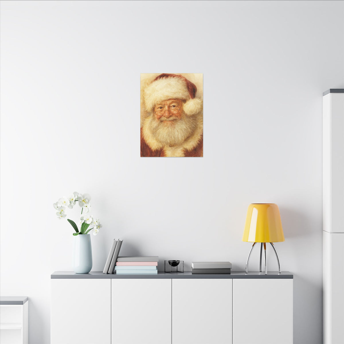 Vintage Santa Claus Portrait Canvas Wall Art – Unframed Christmas Décor Mantle Art