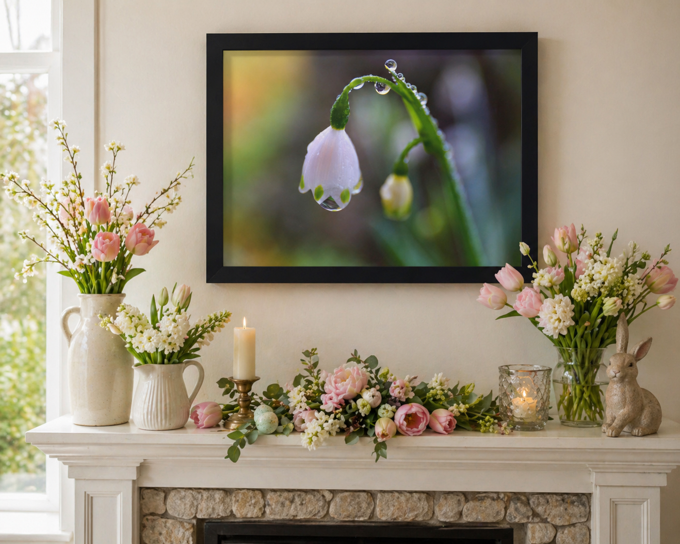 Dew Drop Flower Framed Wall Art – Macro Nature Photography, Minimalist Floral Print, Elegant Botanical Home Decor