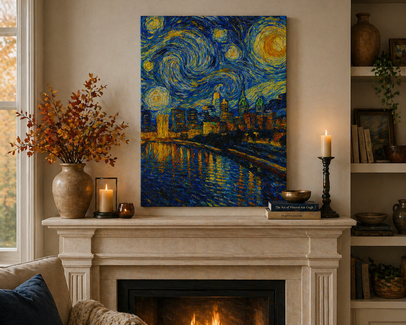 unframed starry night over mantle