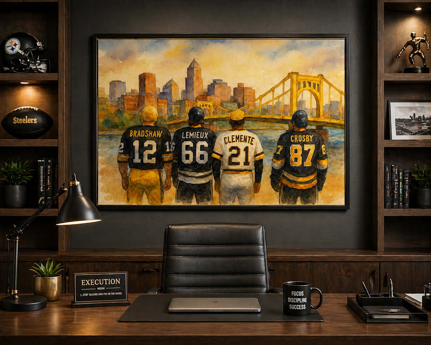 PIttsburgh Sports legends poster in office wall
