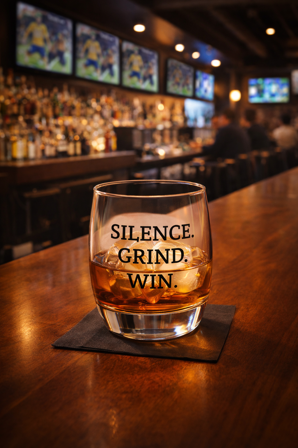 Hustle Mindset Whiskey Glass | Silence Grind Win Bar Glass