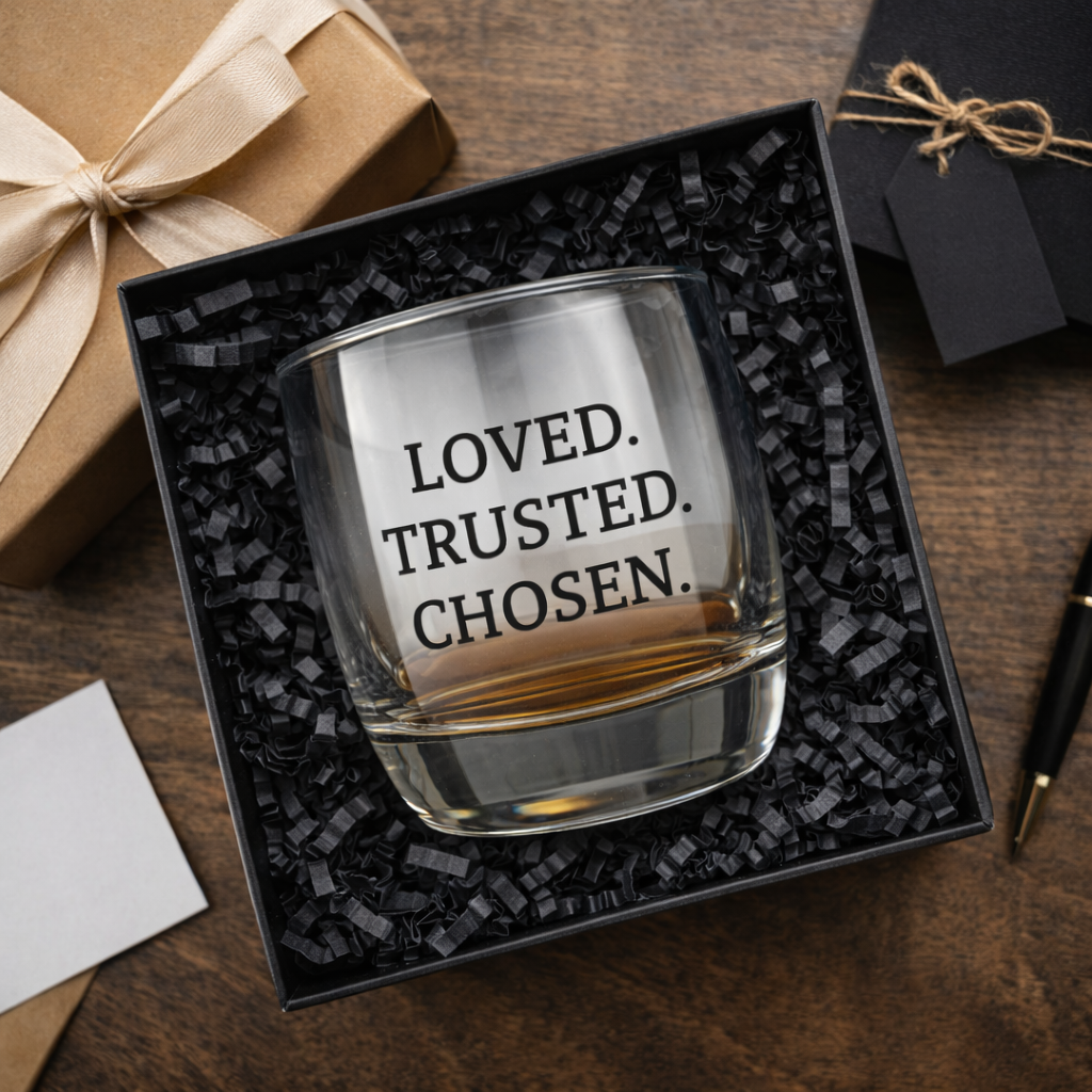 Loved Trusted Chosen Whiskey Glass | Faith Inspired Gift