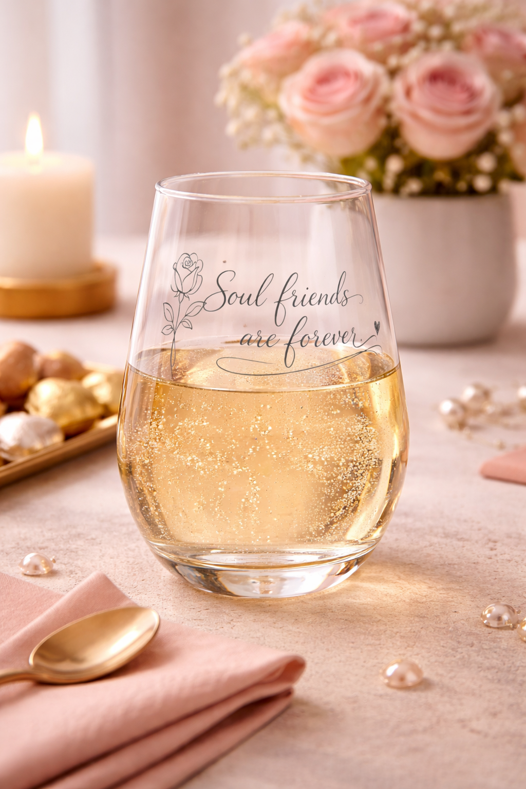 champagne glass in soul friends are forever glass