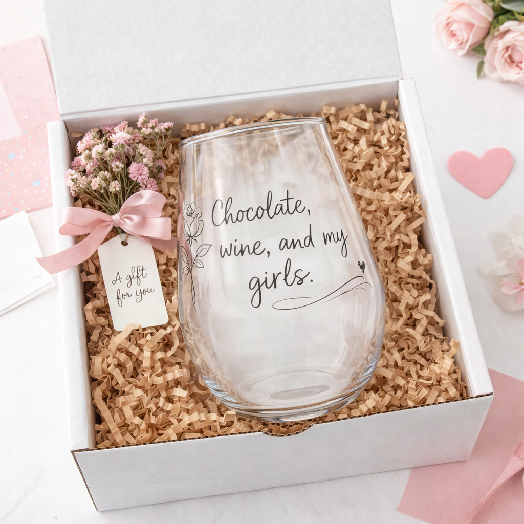 Chocolate, Wine & My Girls Glass – Girls Night Gift