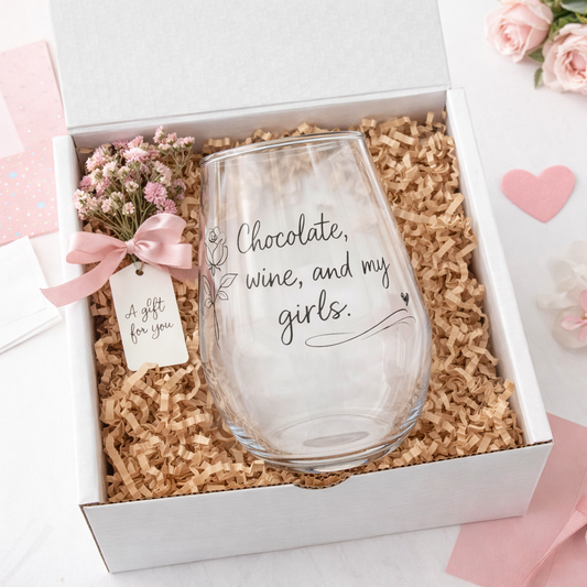 Chocolate, Wine & My Girls Glass – Girls Night Gift
