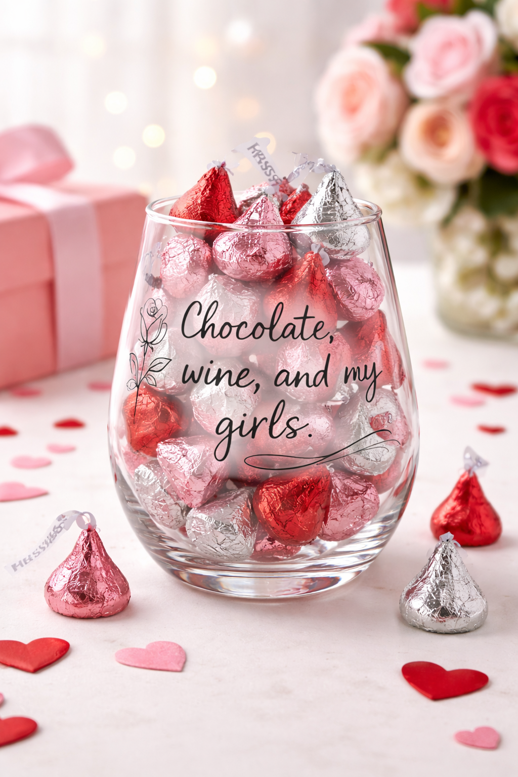 Chocolate, Wine & My Girls Glass – Girls Night Gift