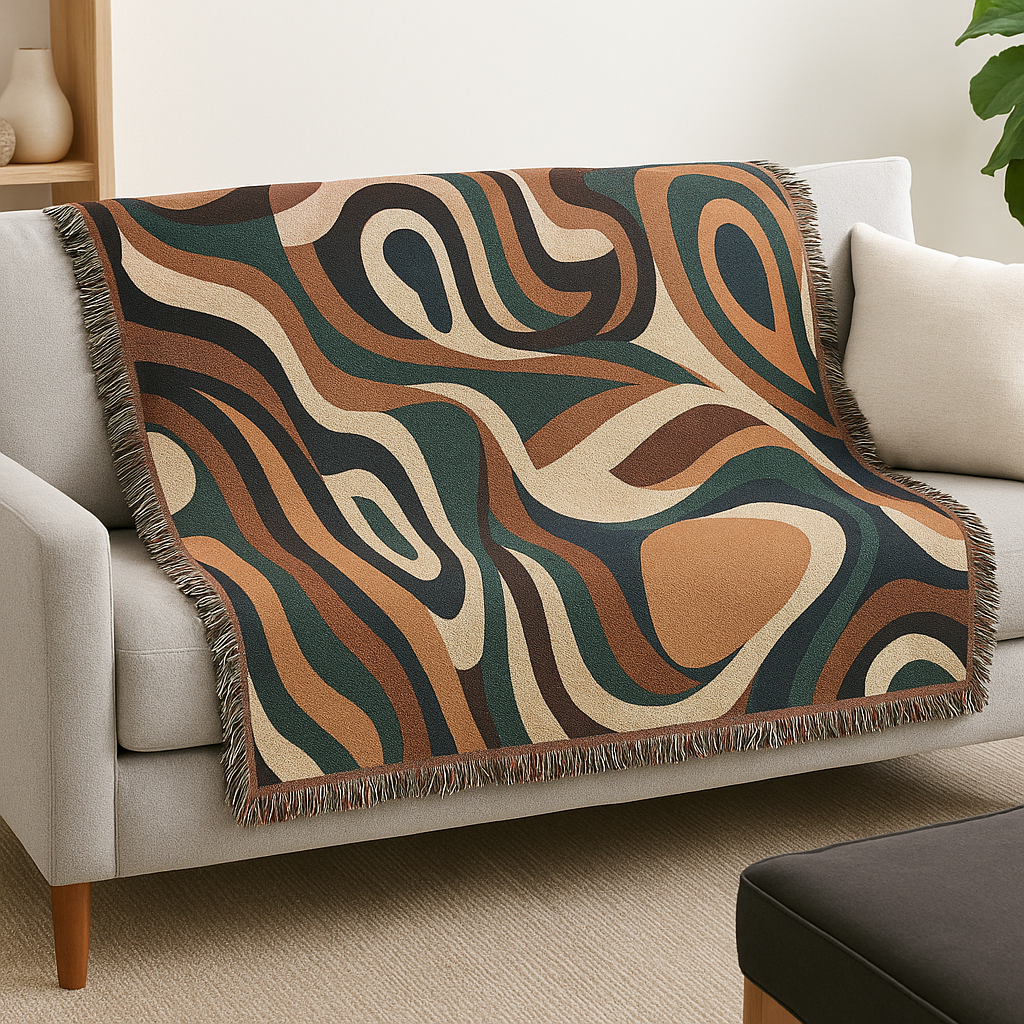 Retro Abstract Woven Blanket – Mid-Century Boho Throw for Couch & Wall Décor