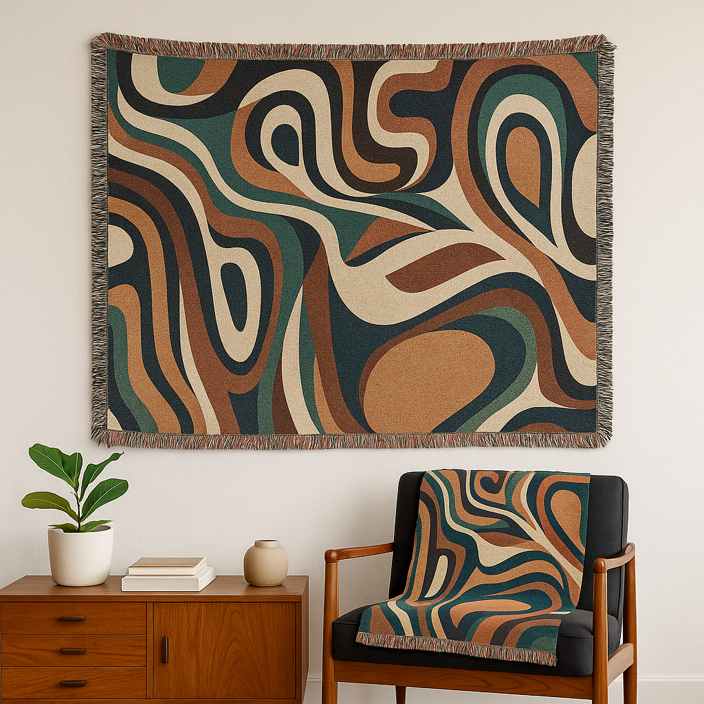 Retro Abstract Woven Blanket – Mid-Century Boho Throw for Couch & Wall Décor