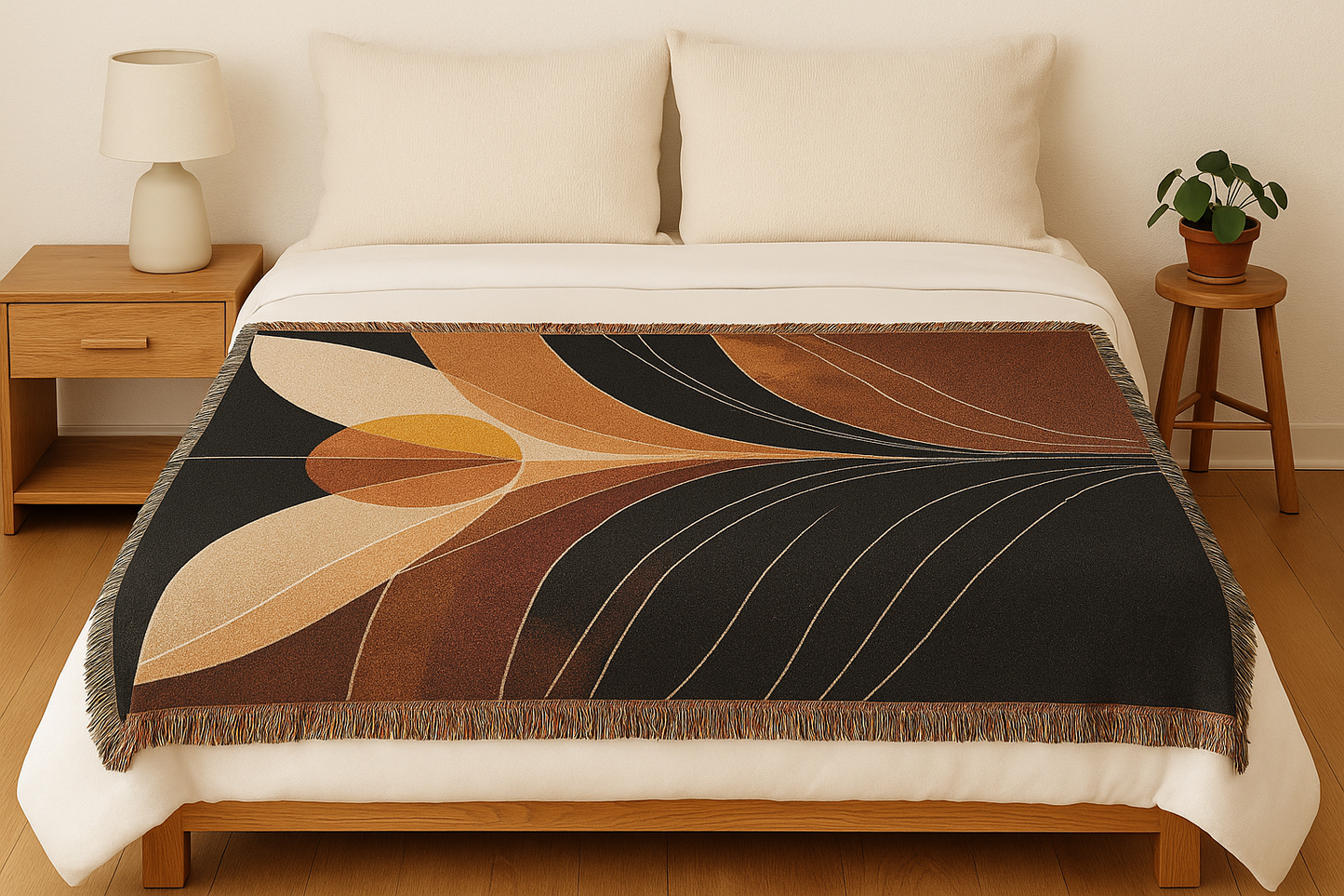 Retro Sunburst Woven Throw Blanket – Mid Century Boho Tapestry Decor
