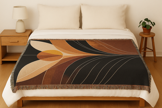 Retro Sunburst Woven Throw Blanket – Mid Century Boho Tapestry Decor