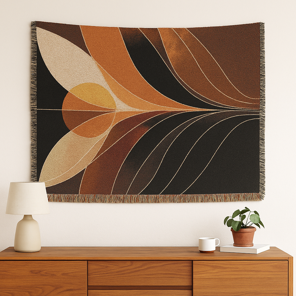 Retro Sunburst Woven Throw Blanket – Mid Century Boho Tapestry Decor