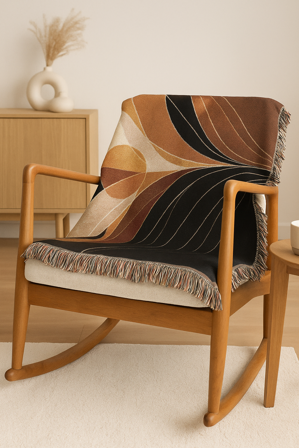 Retro Sunburst Woven Throw Blanket – Mid Century Boho Tapestry Decor