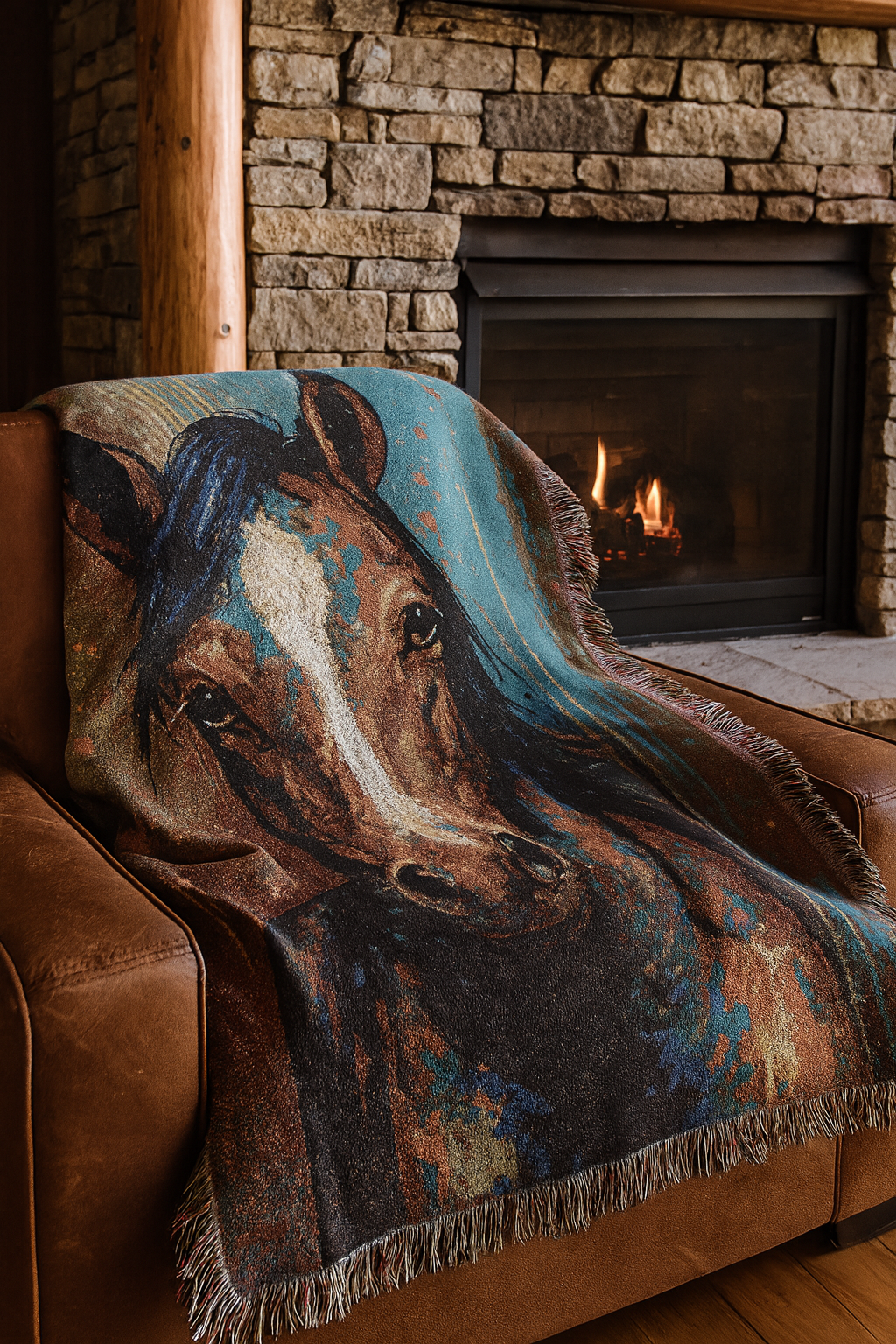 Western Horse Woven Blanket – Rustic Ranch Boho Throw