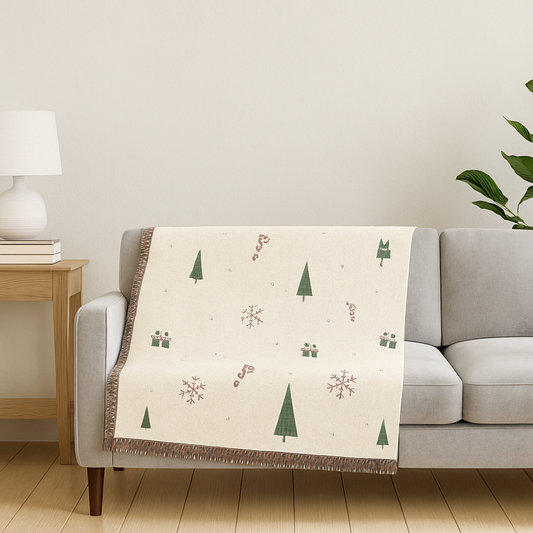 Christmas Trees & Candy Cane Woven Throw Blanket | Cozy Holiday Decor