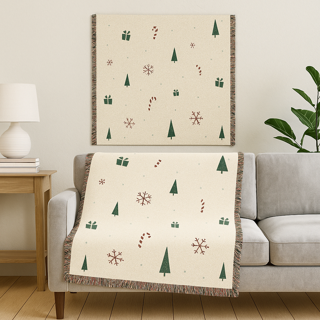 Christmas Trees & Candy Cane Woven Throw Blanket | Cozy Holiday Decor