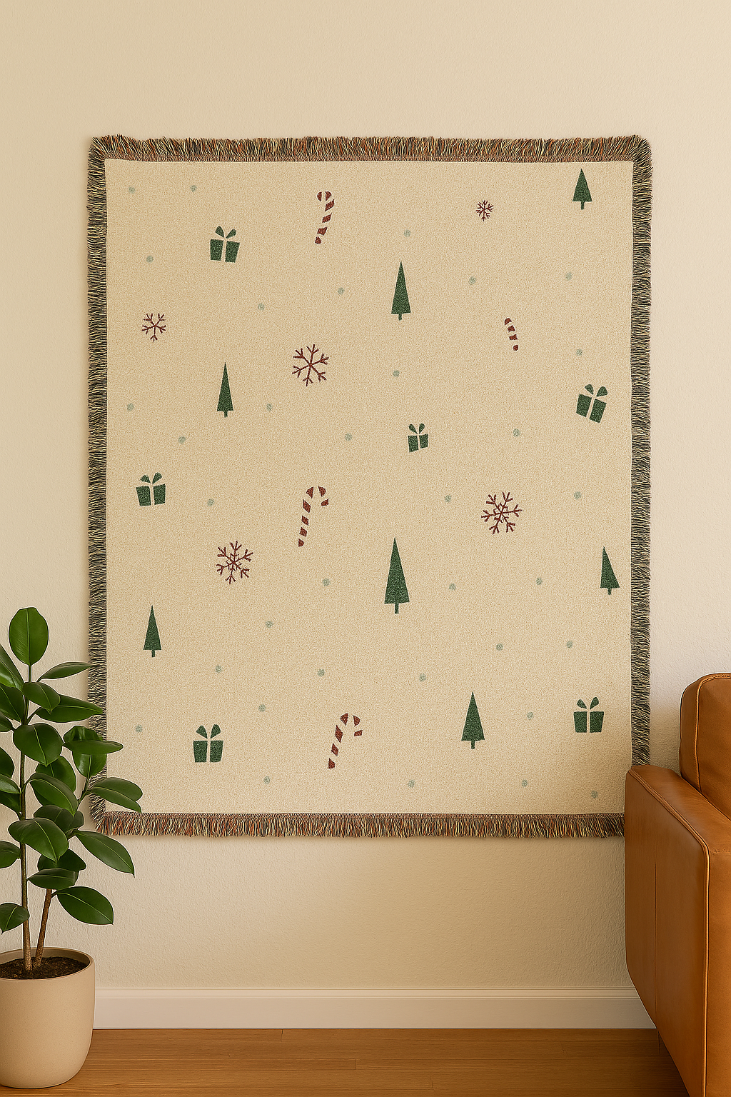 Christmas Trees & Candy Cane Woven Throw Blanket | Cozy Holiday Decor