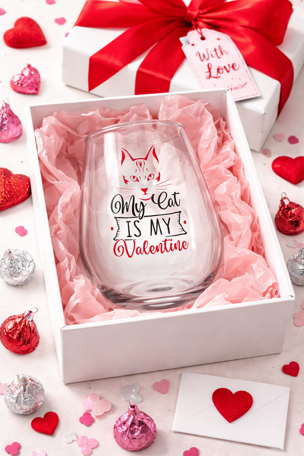 My Cat Is My Valentine Wine Glass – Funny Cat Lover Valentine Gift