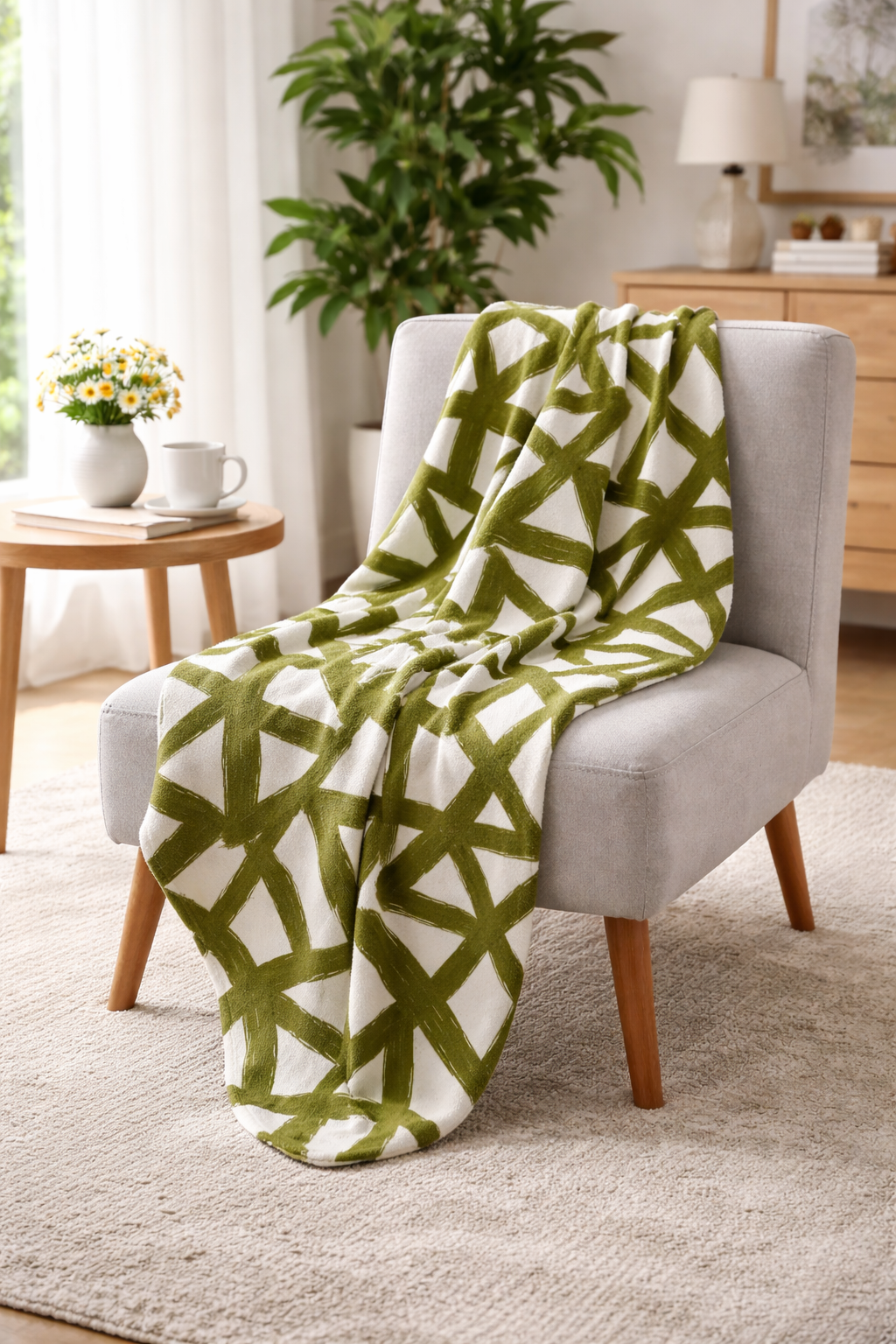 Olive Brushstroke Star Pattern Blanket | Abstract Graffiti Throw