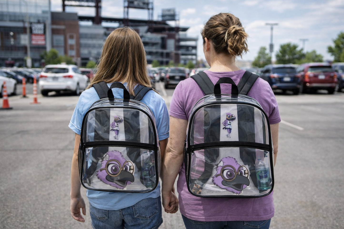 Clear Backpack with Purple Bird Character – Stadium Approved Transparent Bag