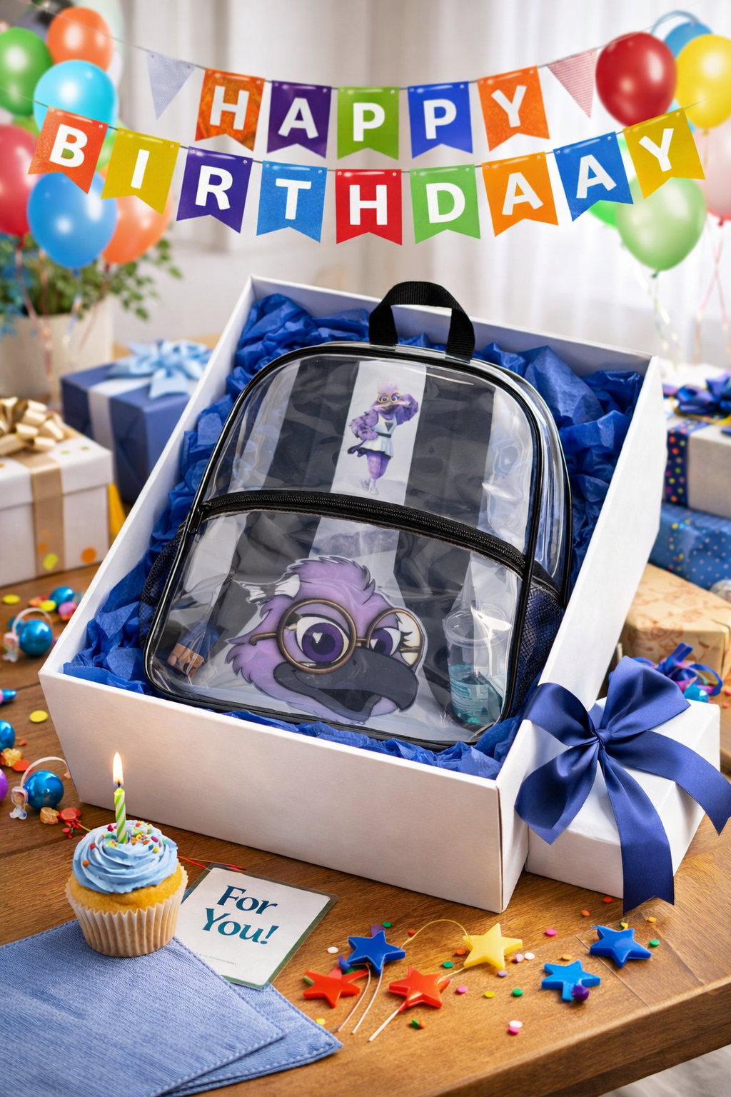 Clear Backpack with Purple Bird Character – Stadium Approved Transparent Bag