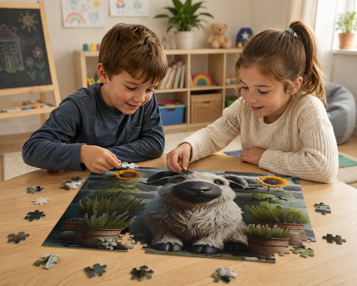 Cute Sheep & Sunflower Jigsaw Puzzle for Kids | Farm Animal Puzzle Game