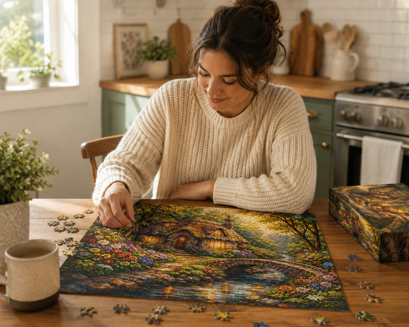 Enchanted Cottage Jigsaw Puzzle | Cozy Cottage & Garden Landscape Puzzle