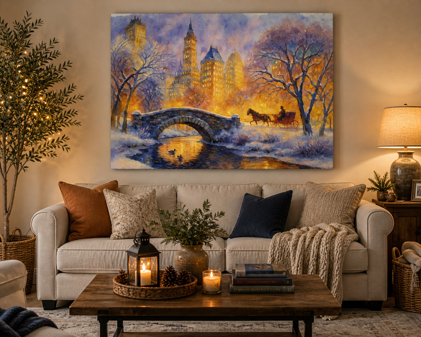 Central Park Winter Canvas Wall Art – NYC Snow Scene Unframed Print