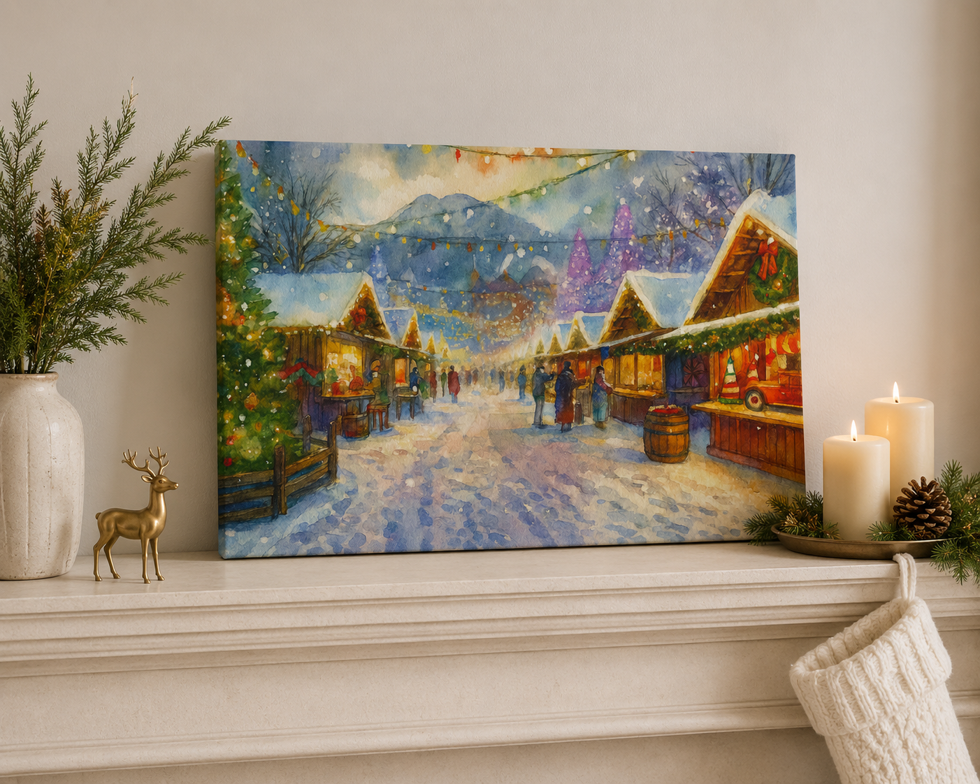 Christmas art on mantle
