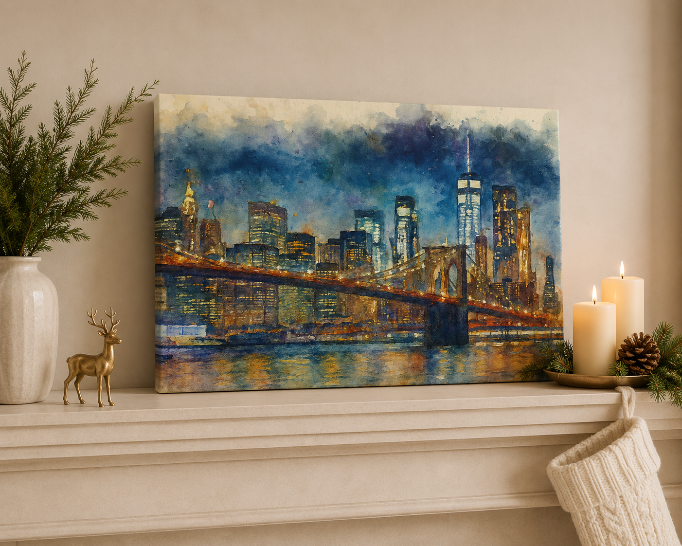 NYC Bridge Canvas on Mantle