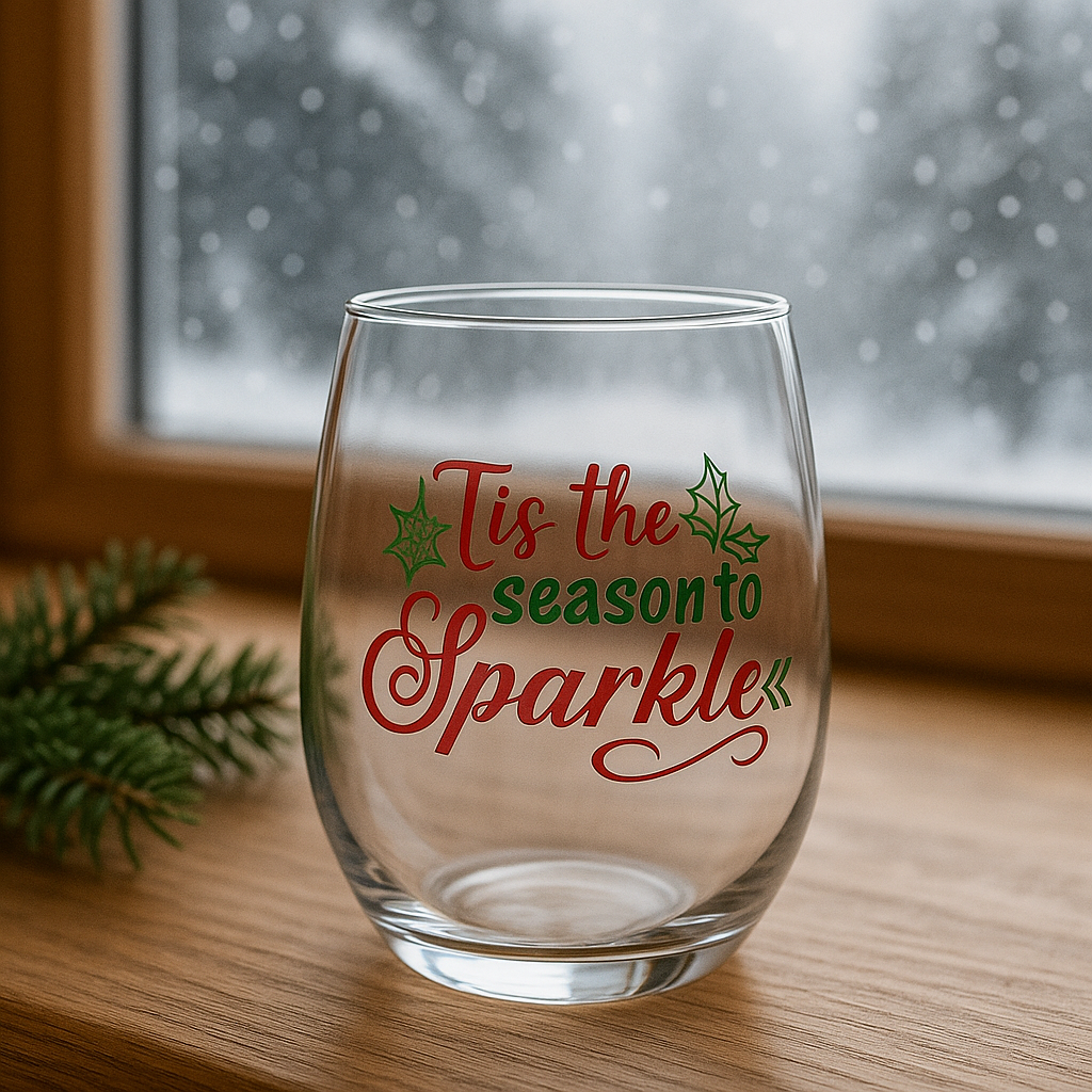 Tis the Season to Sparkle Stemless Wine Glass | Holiday Wine Glass | Christmas Gift for Her | Festive Drinkware | Party Hostess Gift